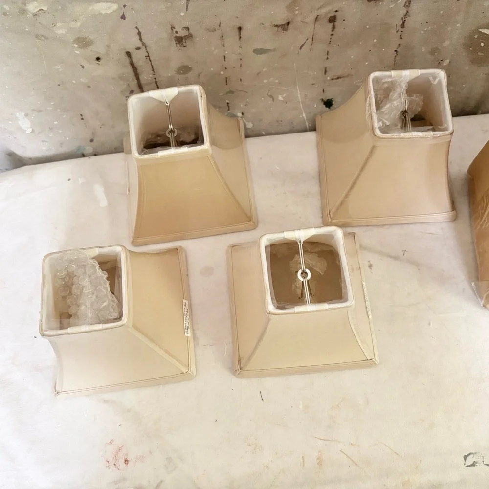 Pottery Barn Set of Four Chandelier Shades, Square Silk Ivory